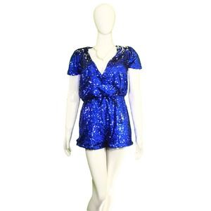 Dazzling Vintage 1970s Look Blue Sequined Romper by Dancing Leopard